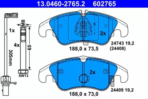 Brake Pad Set, disc brake ATE 13.0460-2765.2)