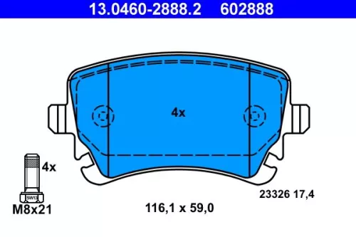 Brake Pad Set, disc brake ATE 13.0460-2888.2)
