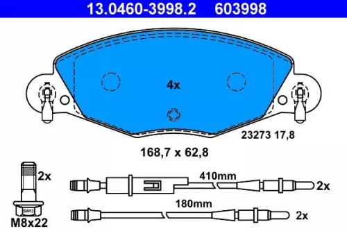 Brake Pad Set, disc brake ATE 13.0460-3998.2)