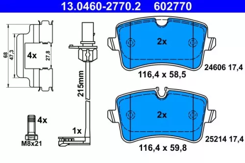 Brake Pad Set, disc brake ATE 13.0460-2770.2)