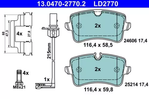 Brake Pad Set, disc brake ATE 13.0470-2770.2)