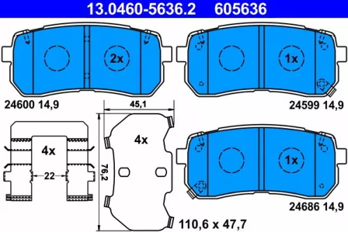 Brake Pad Set, disc brake ATE 13.0460-5636.2)