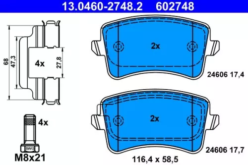 Brake Pad Set, disc brake ATE 13.0460-2748.2)
