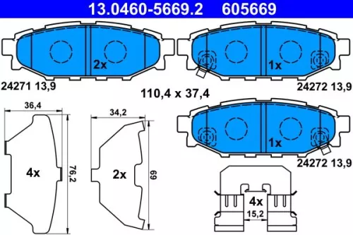 Brake Pad Set, disc brake ATE 13.0460-5669.2)