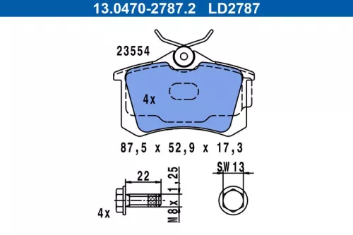 Brake Pad Set, disc brake ATE 13.0470-2787.2)