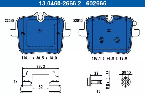 Brake Pad Set, disc brake ATE 13.0460-2666.2)