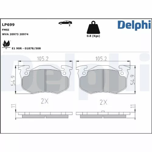 Brake Pad Set, disc brake DELPHI LP699)