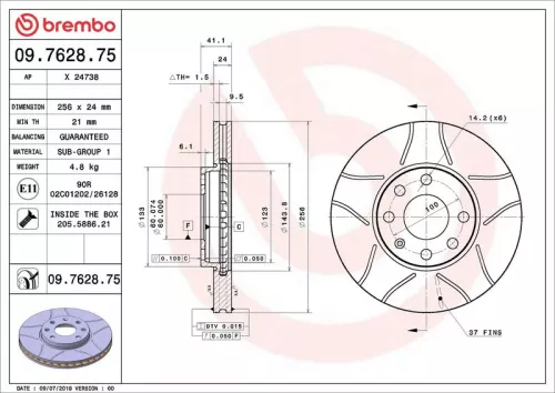 Brake Disc BREMBO 09.7628.75)