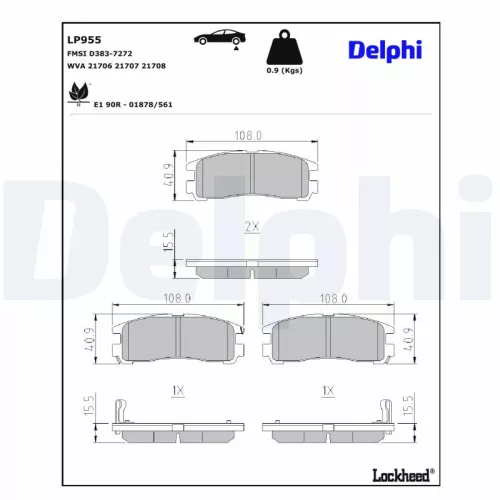 Brake Pad Set, disc brake DELPHI LP955)