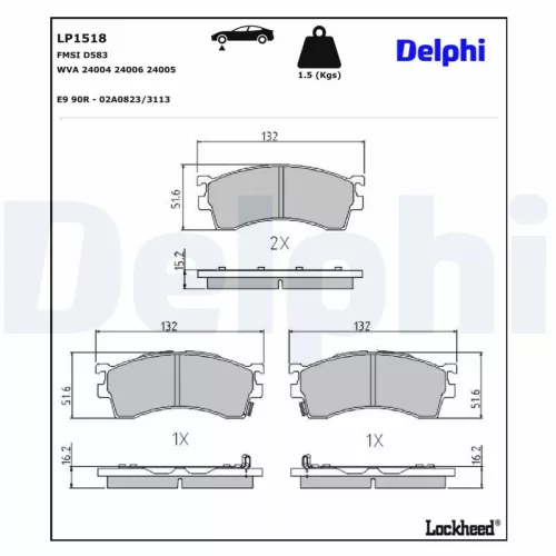 Brake Pad Set, disc brake DELPHI LP1518)
