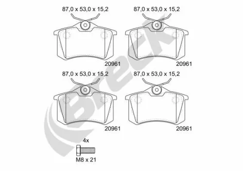 Brake Pad Set, disc brake BRECK 20961 00 704 00)