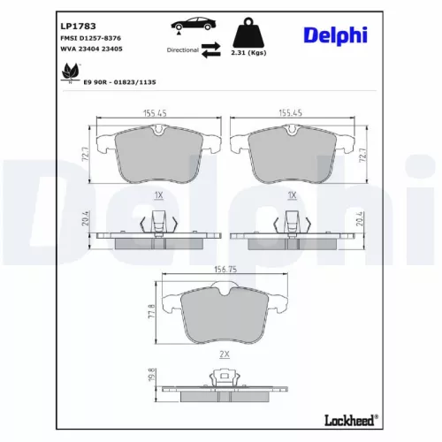 Brake Pad Set, disc brake DELPHI LP1783)