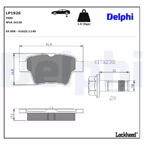 Brake Pad Set, disc brake DELPHI LP1926)