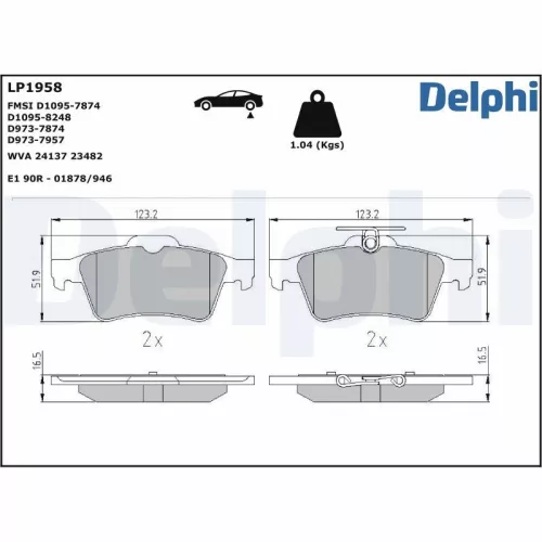 Brake Pad Set, disc brake DELPHI LP1958)