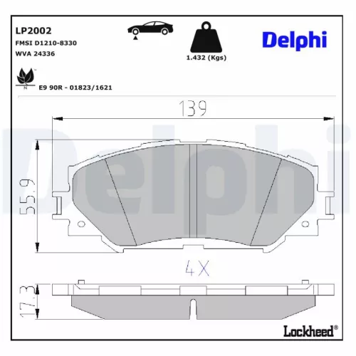 Brake Pad Set, disc brake DELPHI LP2002)