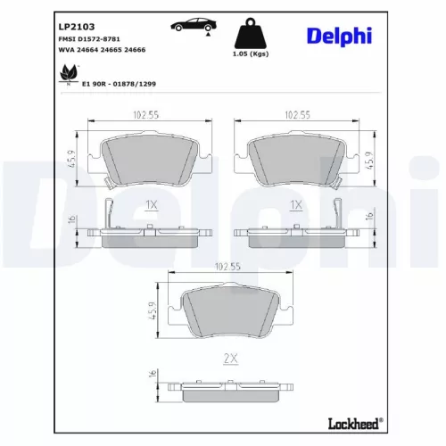 Brake Pad Set, disc brake DELPHI LP2103)