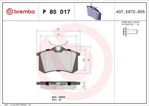 Brake Pad Set, disc brake BREMBO P 85 017)