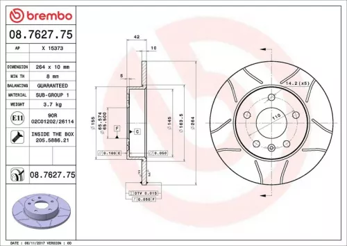 Brake Disc BREMBO 08.7627.75)