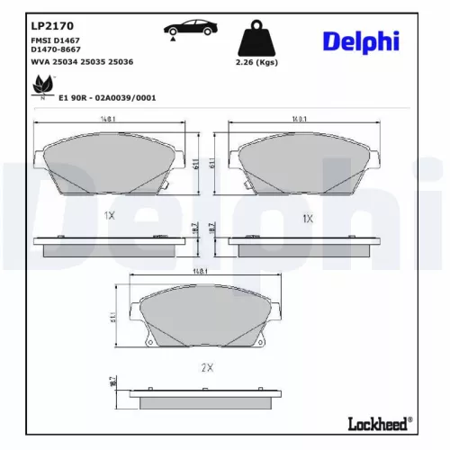 Brake Pad Set, disc brake DELPHI LP2170)