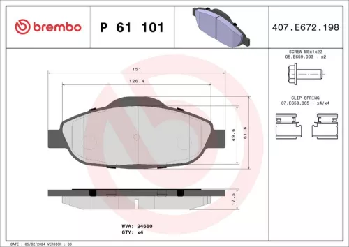 Brake Pad Set, disc brake BREMBO P 61 101)