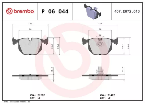 Brake Pad Set, disc brake BREMBO P 06 044)