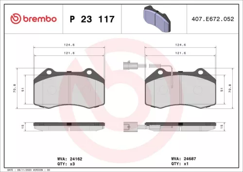 Brake Pad Set, disc brake BREMBO P 23 117)