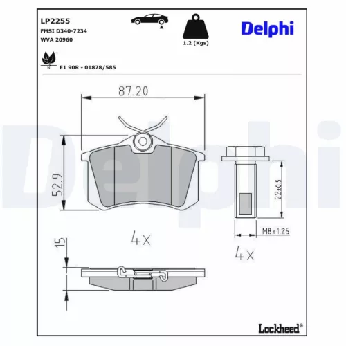 Brake Pad Set, disc brake DELPHI LP2255)