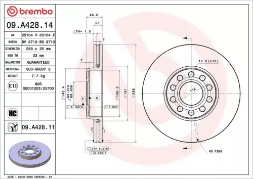 Brake Disc BREMBO 09.A428.11)