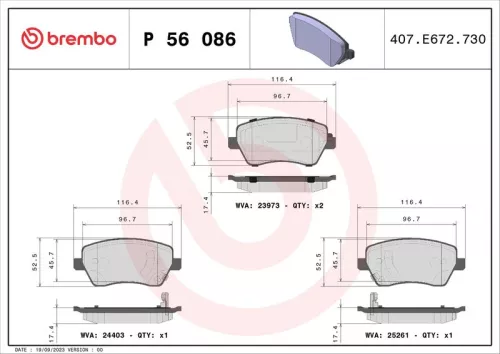 Brake Pad Set, disc brake BREMBO P 56 086)