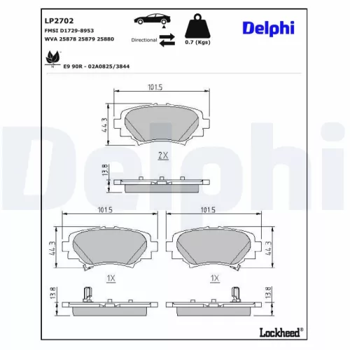 Brake Pad Set, disc brake DELPHI LP2702)