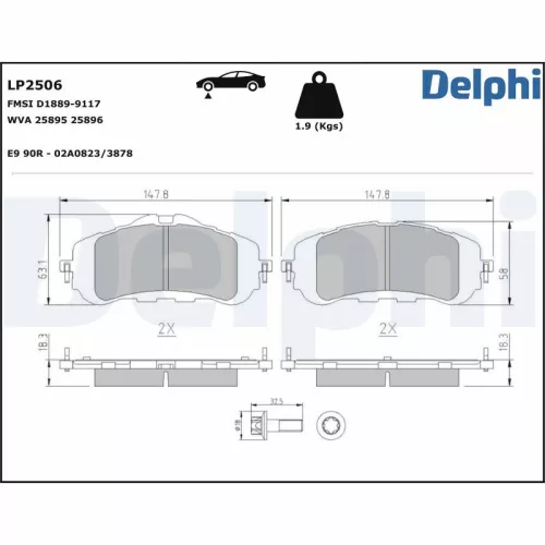 Brake Pad Set, disc brake DELPHI LP2506)