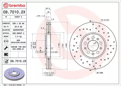 Brake Disc BREMBO 09.7010.2X)