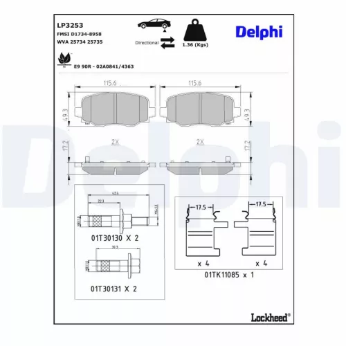 Brake Pad Set, disc brake DELPHI LP3253)