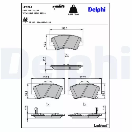 Brake Pad Set, disc brake DELPHI LP3264)