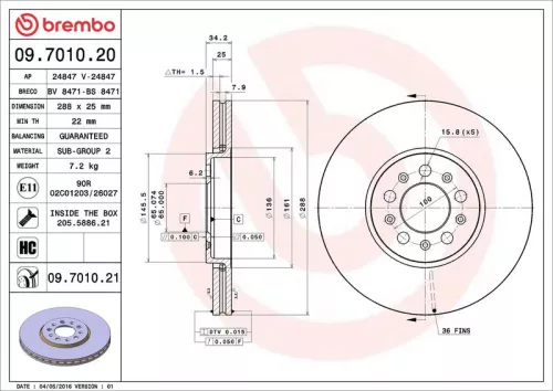 Brake Disc BREMBO 09.7010.21)