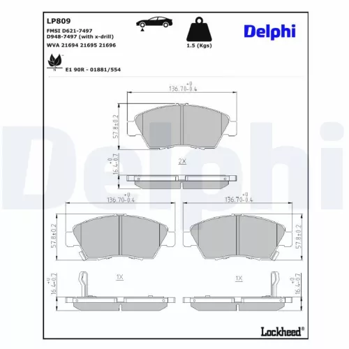 Brake Pad Set, disc brake DELPHI LP809)