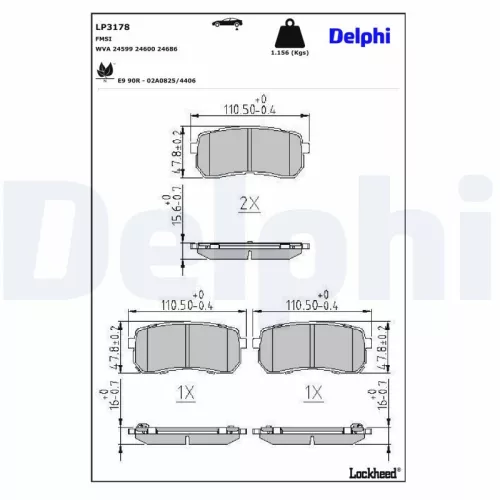 Brake Pad Set, disc brake DELPHI LP3178)