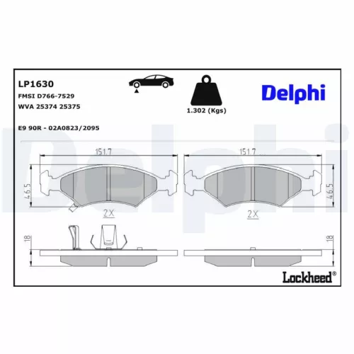 Brake Pad Set, disc brake DELPHI LP1630)