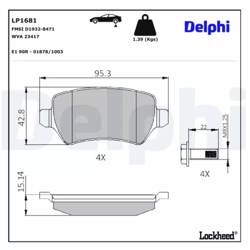 Brake Pad Set, disc brake DELPHI LP1681)