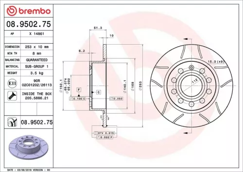 Brake Disc BREMBO 08.9502.75)