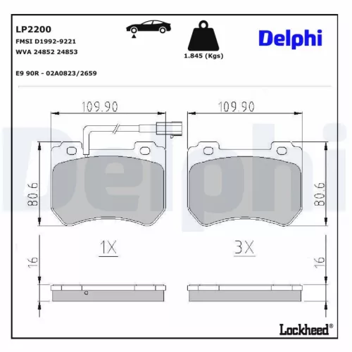 Brake Pad Set, disc brake DELPHI LP2200)