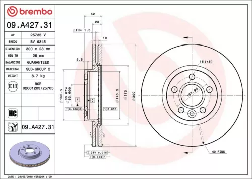 Brake Disc BREMBO 09.A427.31)