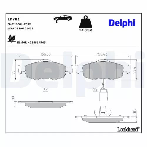 Brake Pad Set, disc brake DELPHI LP781)