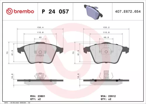 Brake Pad Set, disc brake BREMBO P 24 057)