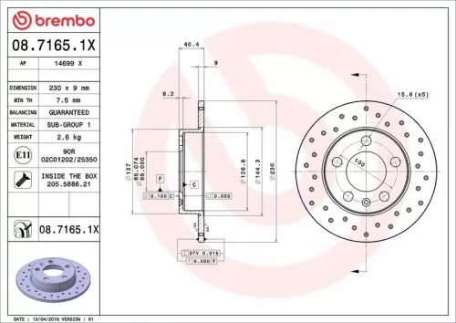 Brake Disc BREMBO 08.7165.1X)