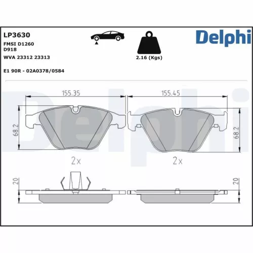 Brake Pad Set, disc brake DELPHI LP3630)